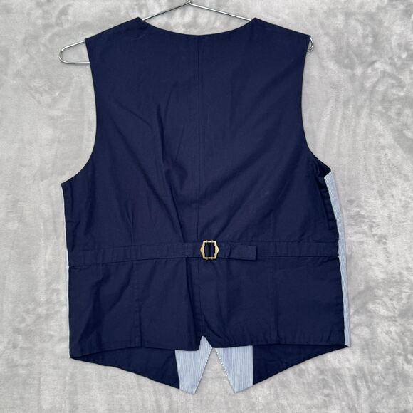 The Children's Place Vest Boys 12 Blue White Stripe Button Front Cotton V Neck - Picture 2 of 6